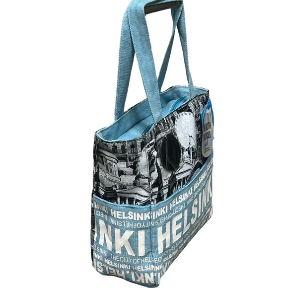 NWT Robin Ruth Helsinki Finland Tote Travel Bag Purse Blue Black Zip Closure - Picture 4 of 15